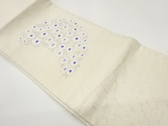 JAPANESE KIMONO / CAMELLIA PATTERN EMBROIDERY NAGOYA OBI